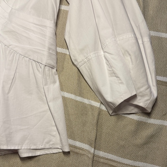 NWT Derek Lam 10 Crosby Noe Puff-Sleeve Peplum Top in Optic White Size 12 - Picture 3 of 7